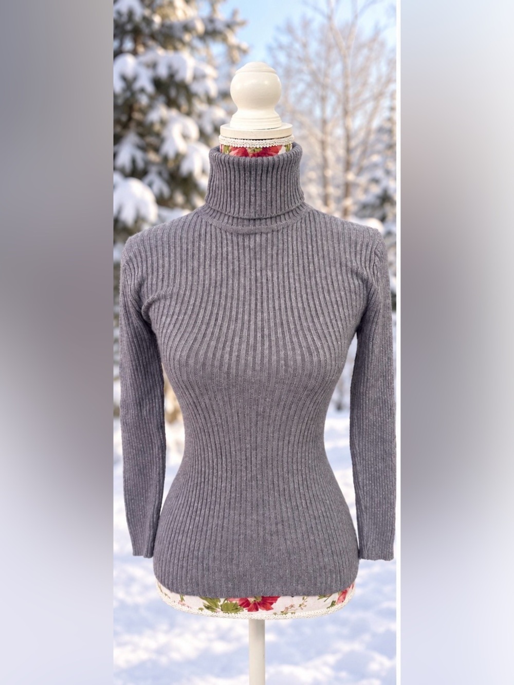 NWT CUPSHE Gray Ribbed Turtleneck Sweater Long Sleeve S